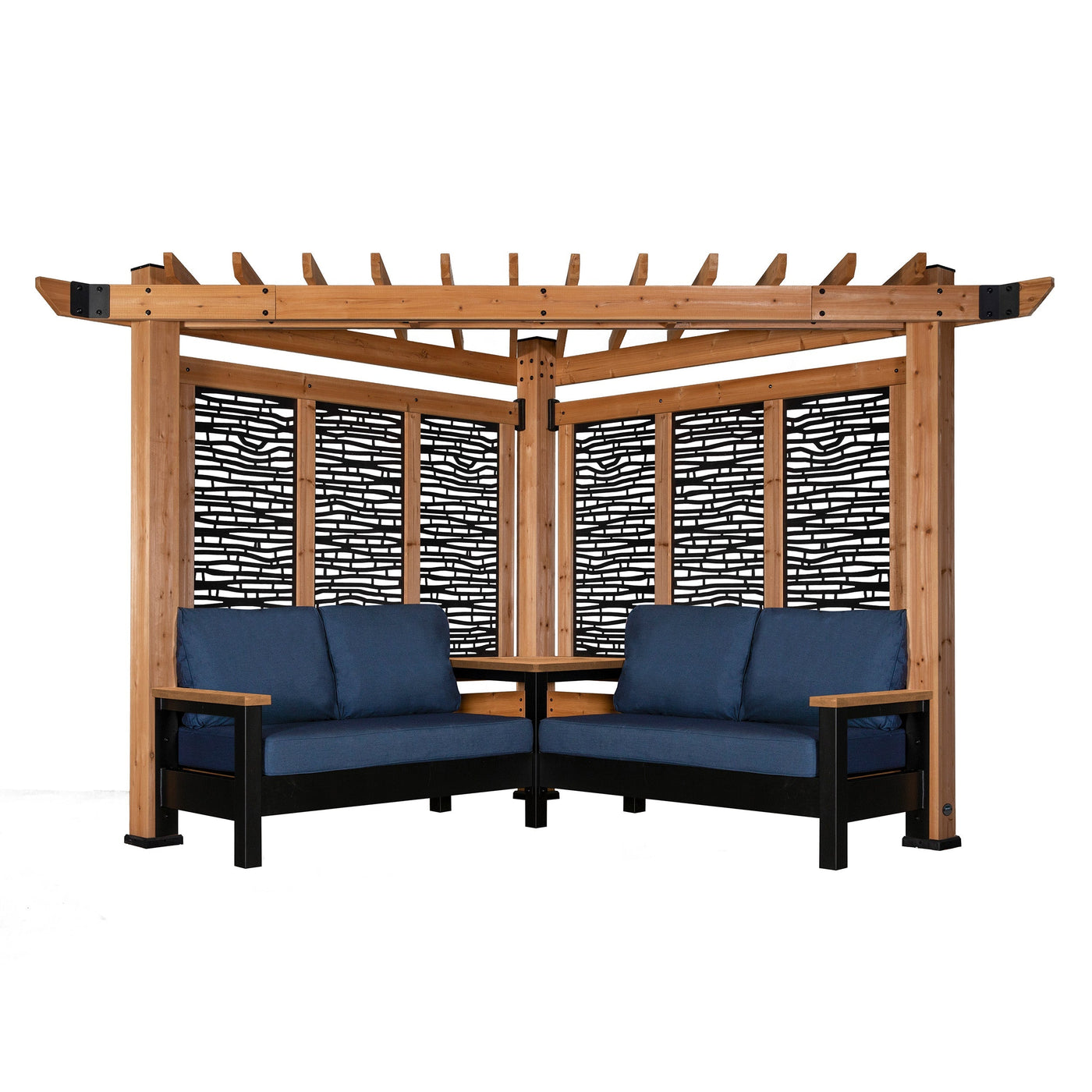 Tuscany Corner Pergola with Conversation Seating - Bamboo Panels - alternate view