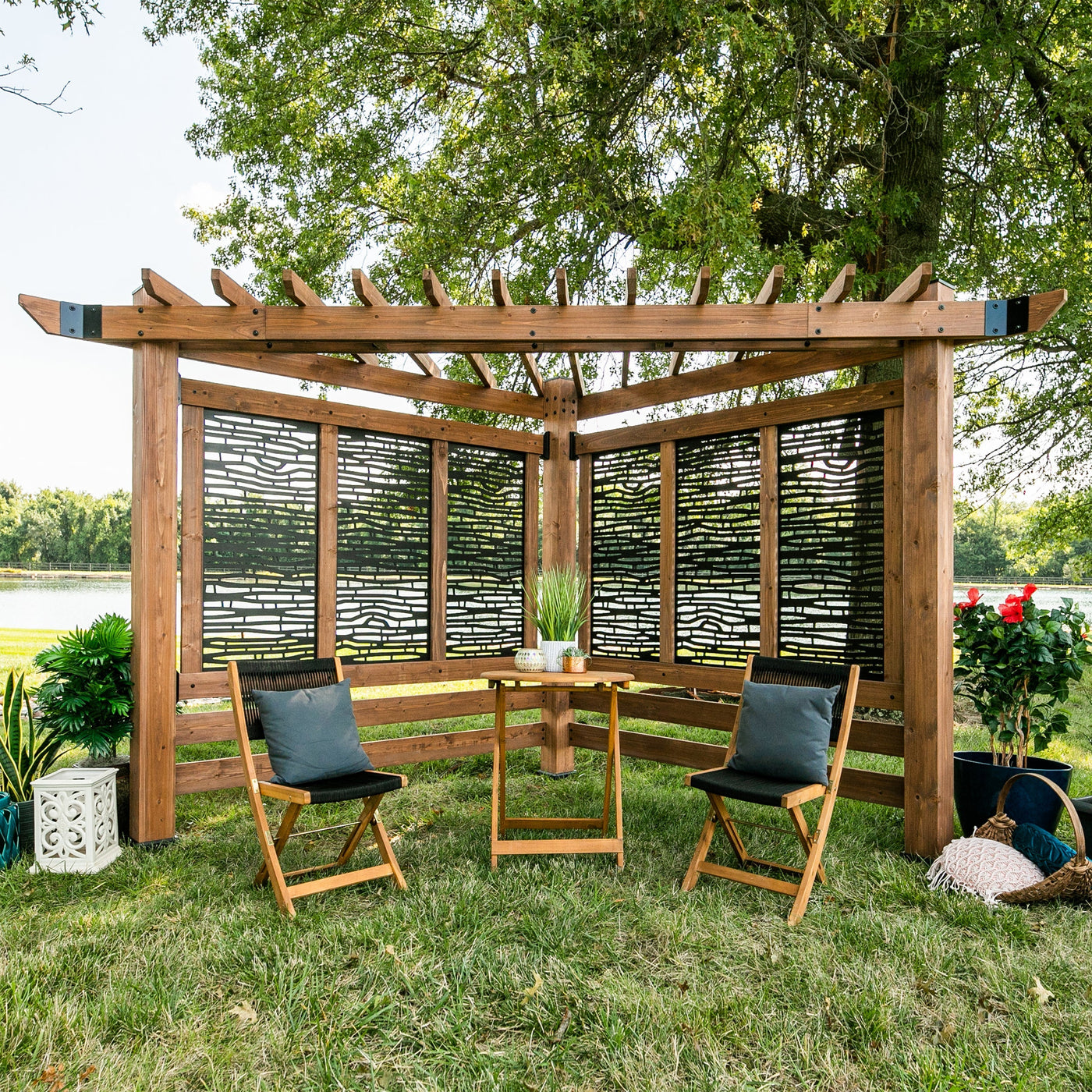 Verona Corner Pergola - Bamboo Panels