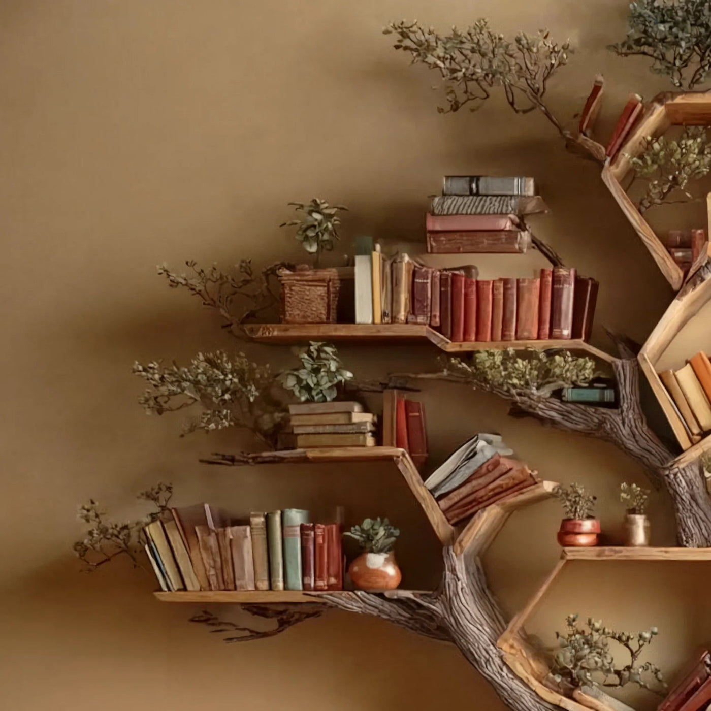 Solid Driftwood Wall Bookshelf Tree Branch Bookshelf Rustic Wooden Decor - alternate view