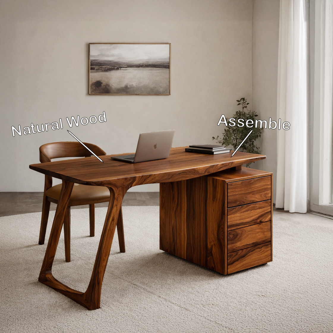Modern Organic Wood Writing Desk with Storage for Home Office - detail view 5