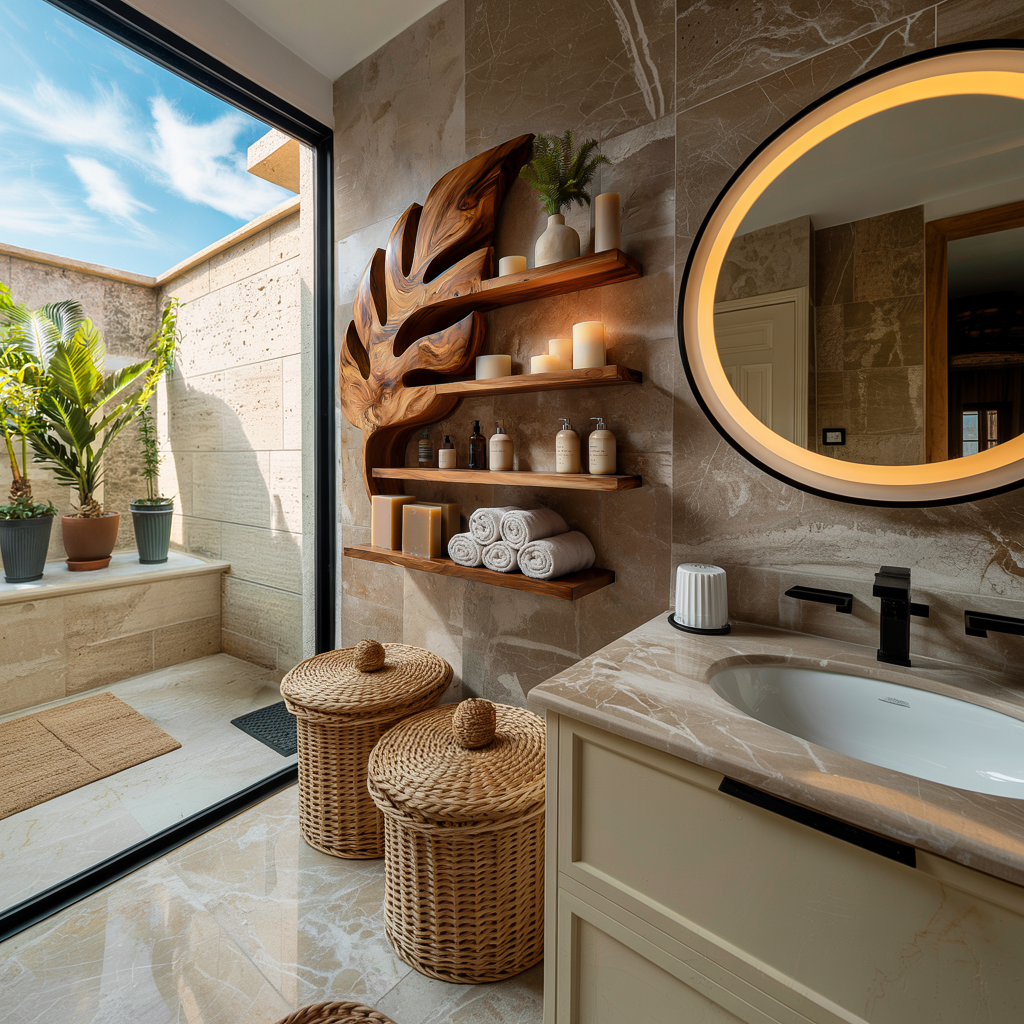 Modern Wooden Leaf Bathroom Shelf for Bathroom Interior - detail view 5