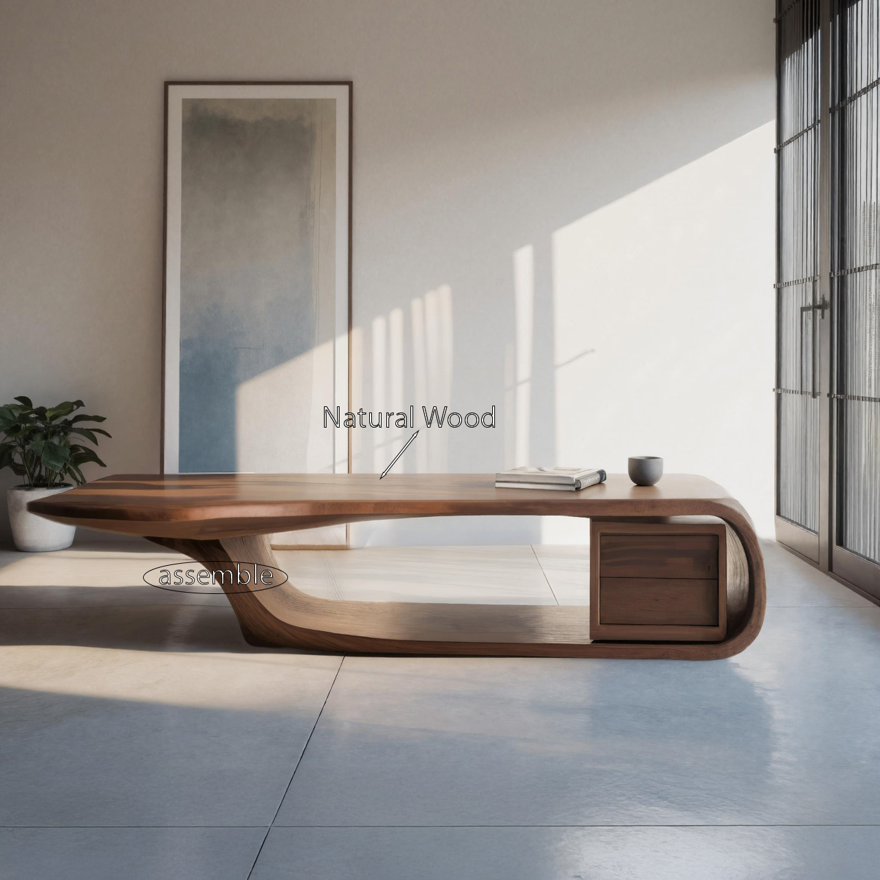 Modern Sculptural Coffee Table with Curved Design for Home Office - detail view 5