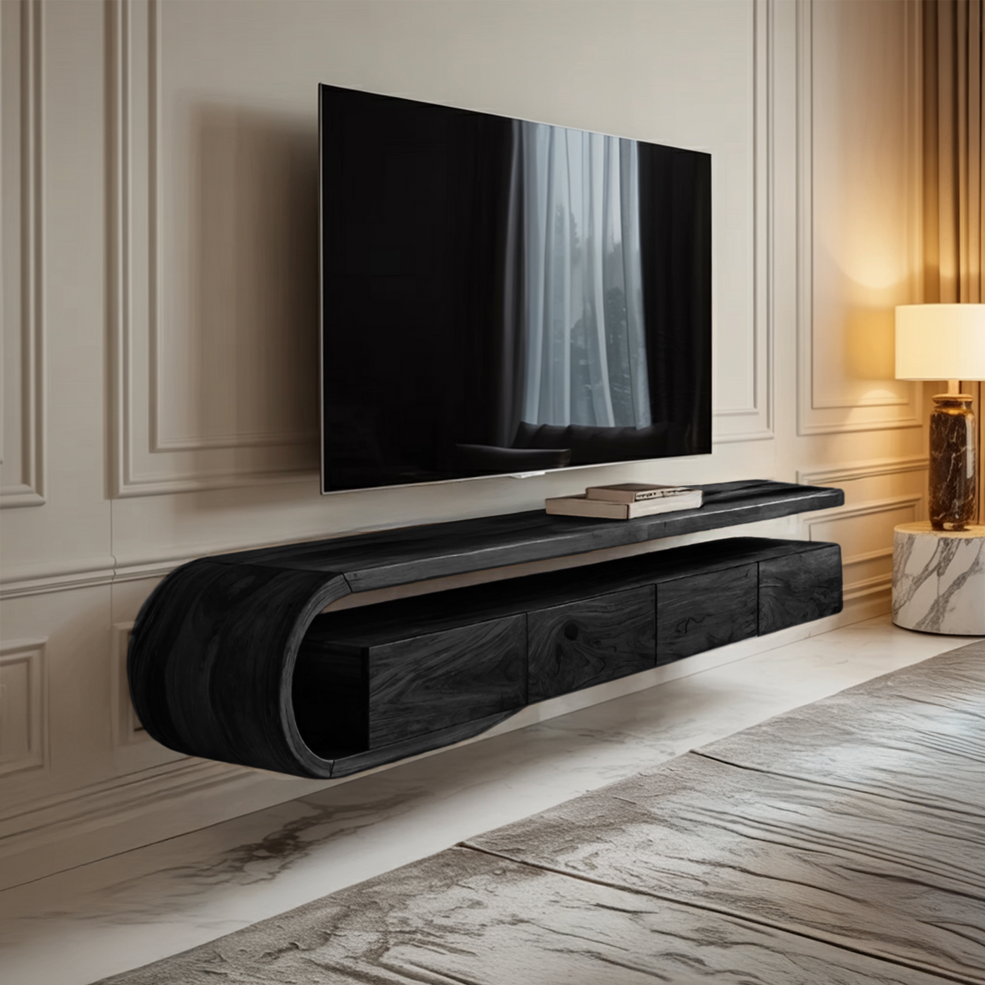 Modern Sculptural Wall Mounted Tv Console for Living Room - detail view 7