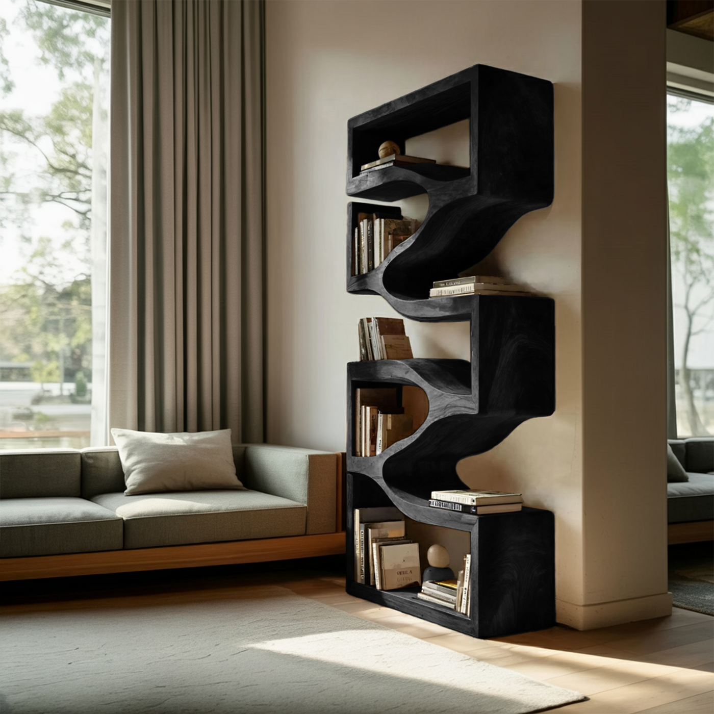 Sculptural Wooden Wall Bookcase for Modern Bedroom - detail view 7