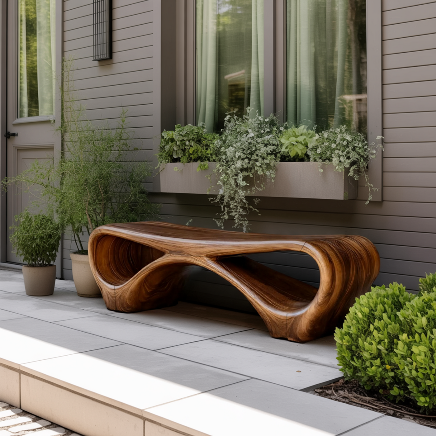 Modern Sculptural Outdoor Bench with Curved Design for Garden - detail view 5