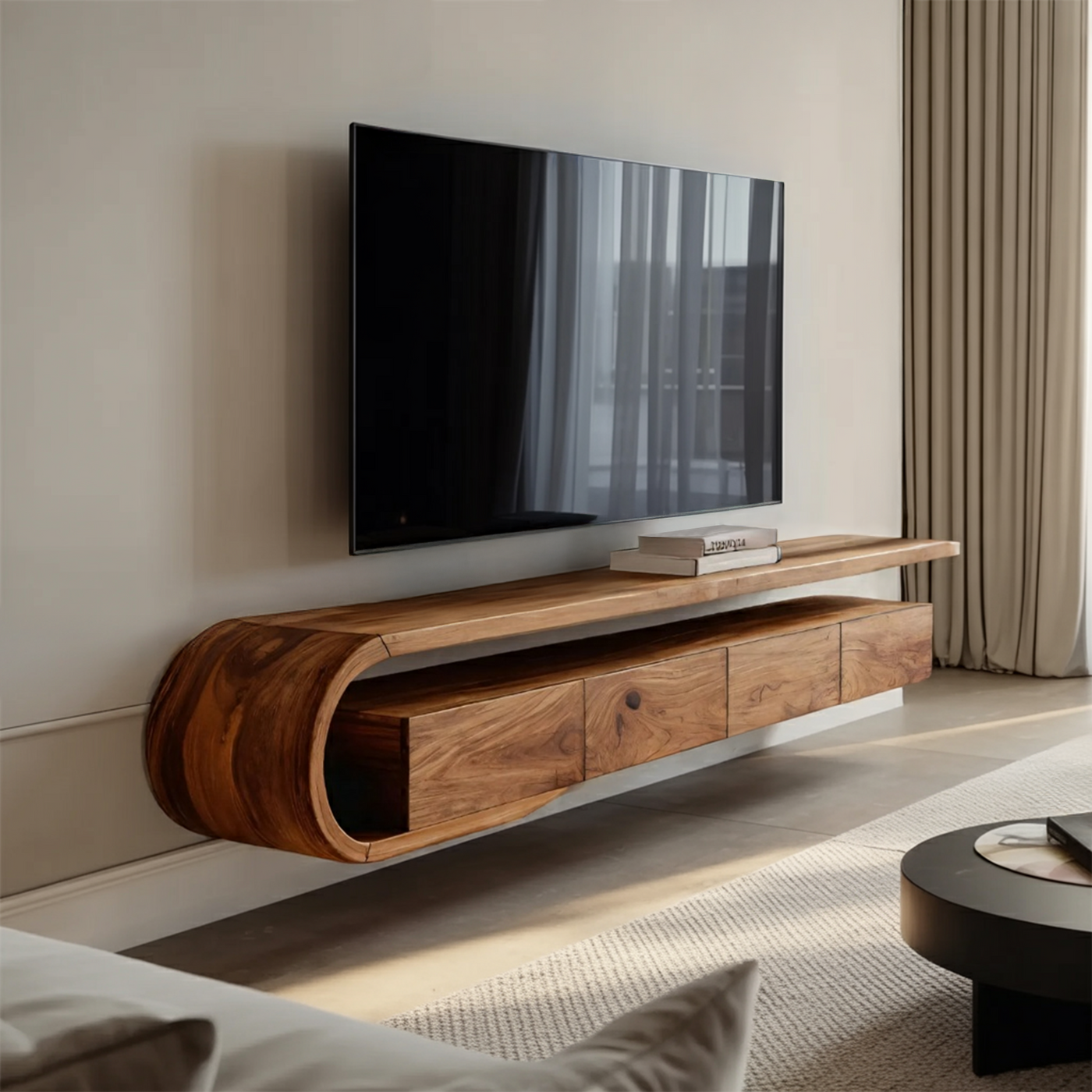 Modern Sculptural Wall Mounted Tv Console for Living Room - detail view 5