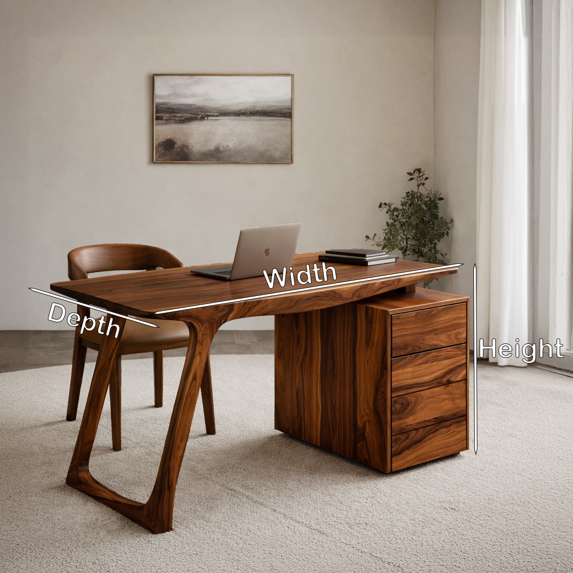 Modern Organic Wood Writing Desk with Storage for Home Office - detail view 6