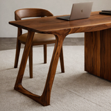 Modern Organic Wood Writing Desk with Storage for Home Office