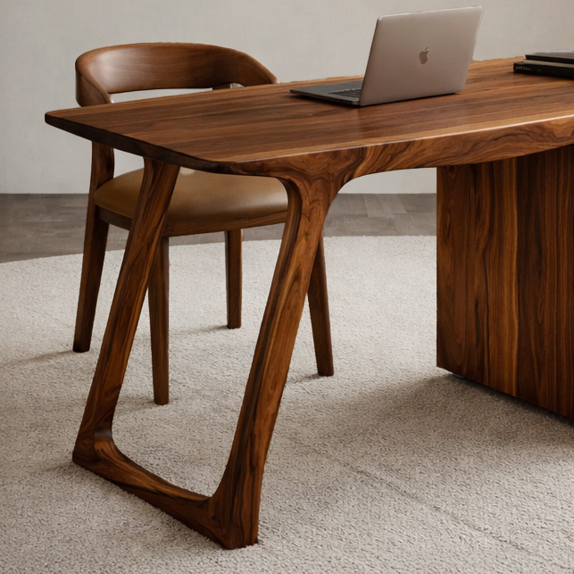 Modern Organic Wood Writing Desk with Storage for Home Office - detail view 3