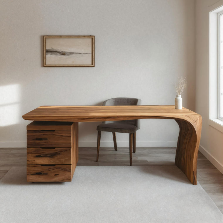 Modern Carved Desk Curved Leg with Drawer Cabinet for Workspace