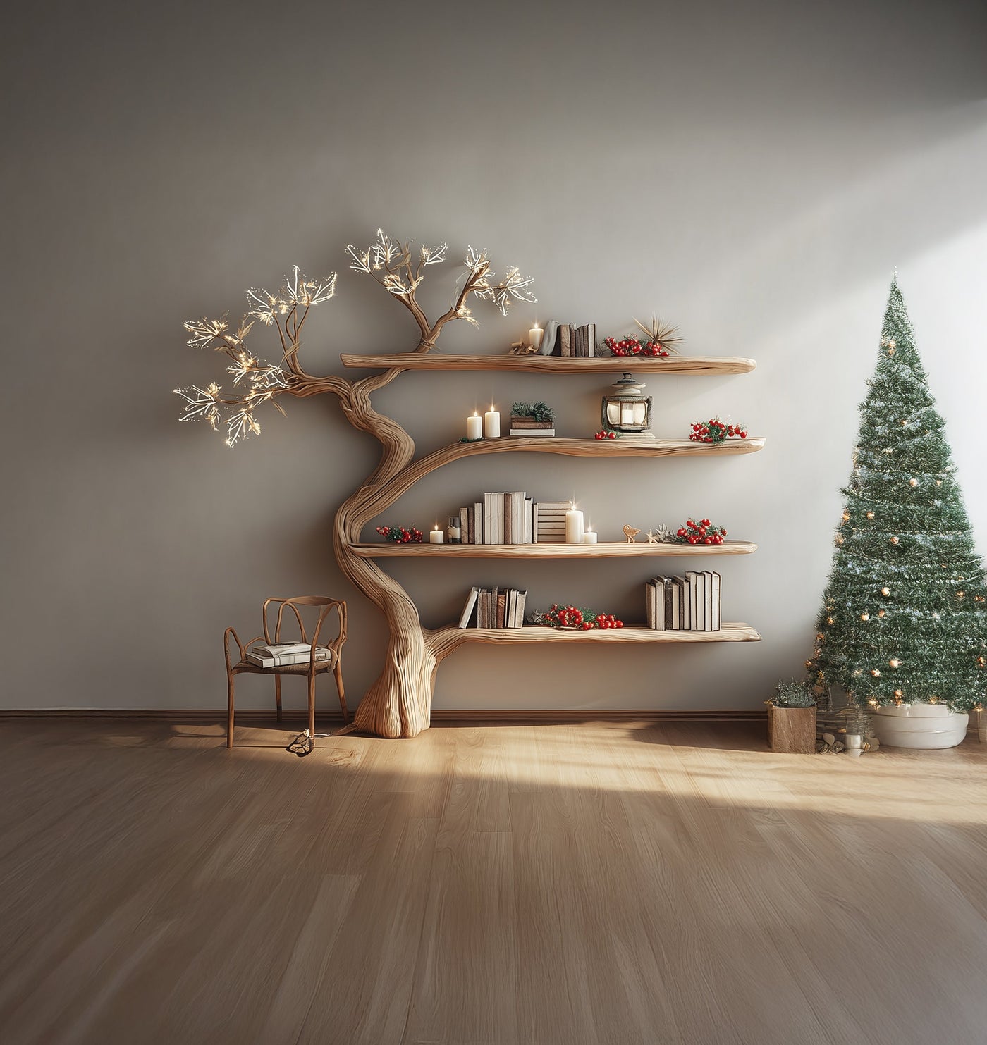Handcrafted Tree Bookshelf - Rustic Wooden Wall - Mounted Bookcase for Home Decor - alternate view