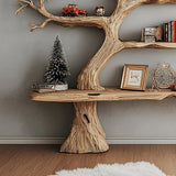 Rustic Tree Shaped Wooden Bookshelf with Branch Design for Living Room or Home Library
