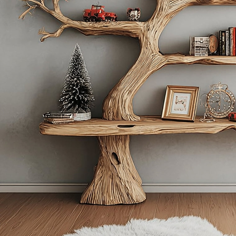 Rustic Tree Shaped Wooden Bookshelf with Branch Design for Living Room or Home Library - alternate view