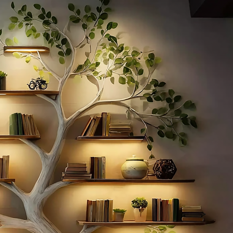 Handmade Wooden Tree Bookshelf - Natural Wood Wall Bookcase - alternate view