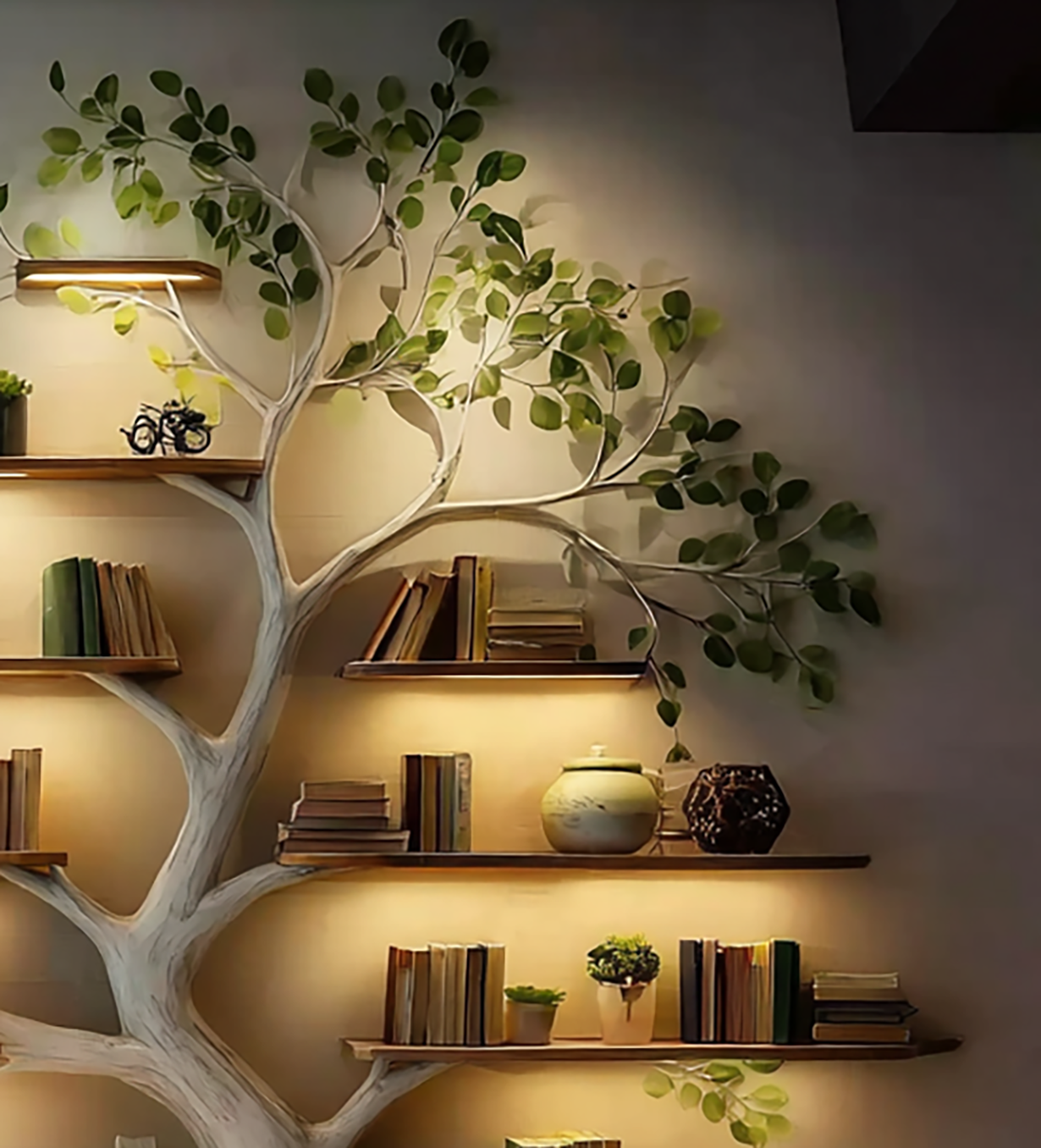 Handmade Wooden Tree Bookshelf - Natural Wood Wall Bookcase - alternate view