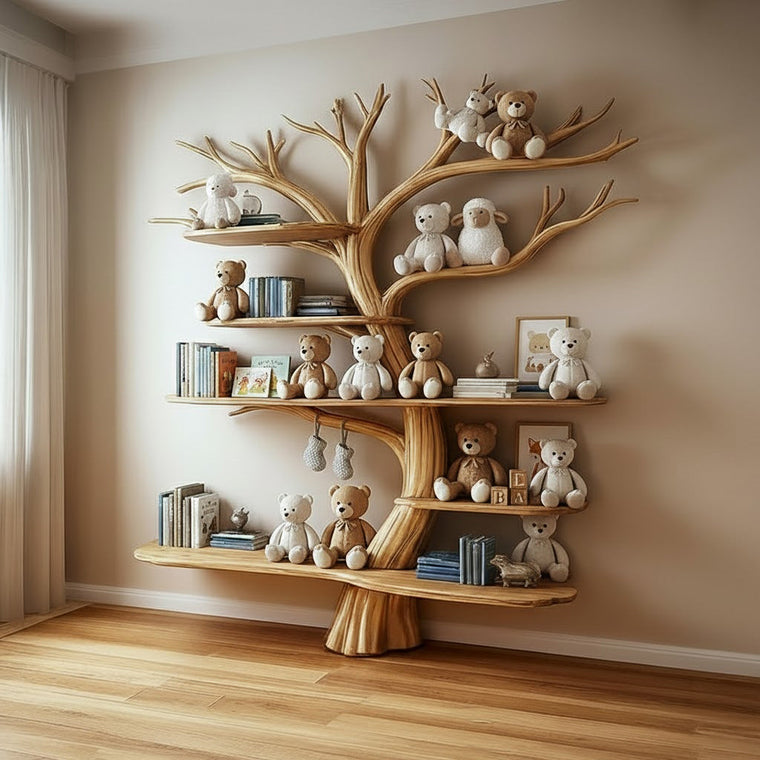 Handmade Natural Wood Tree Kids Bookshelf
