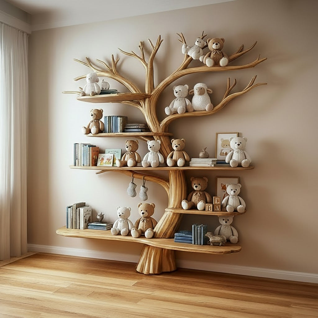 Handmade Natural Wood Tree Kids Bookshelf