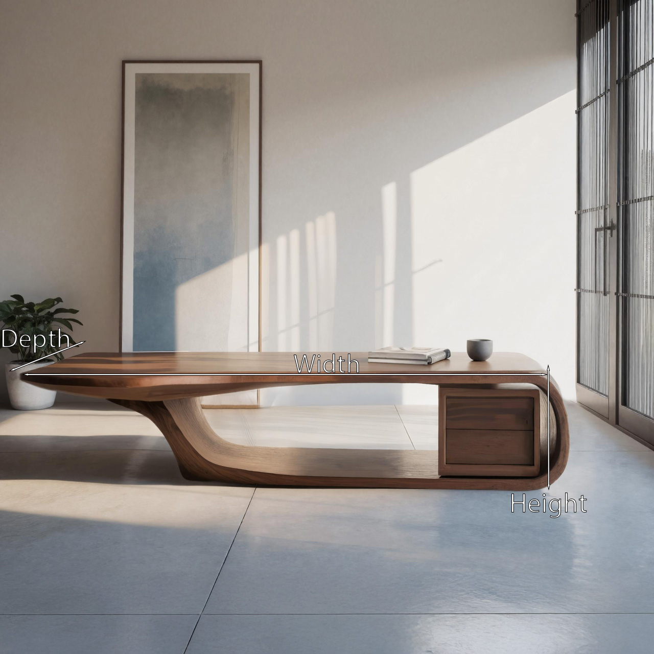 Modern Sculptural Coffee Table with Curved Design for Home Office - detail view 6