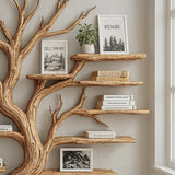 Rustic Tree Shaped Wooden Bookshelf with Branch Design for Living Room or Home Library