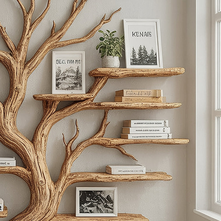 Rustic Tree Shaped Wooden Bookshelf with Branch Design for Living Room or Home Library - alternate view