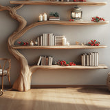 Handcrafted Tree Bookshelf - Rustic Wooden Wall - Mounted Bookcase for Home Decor