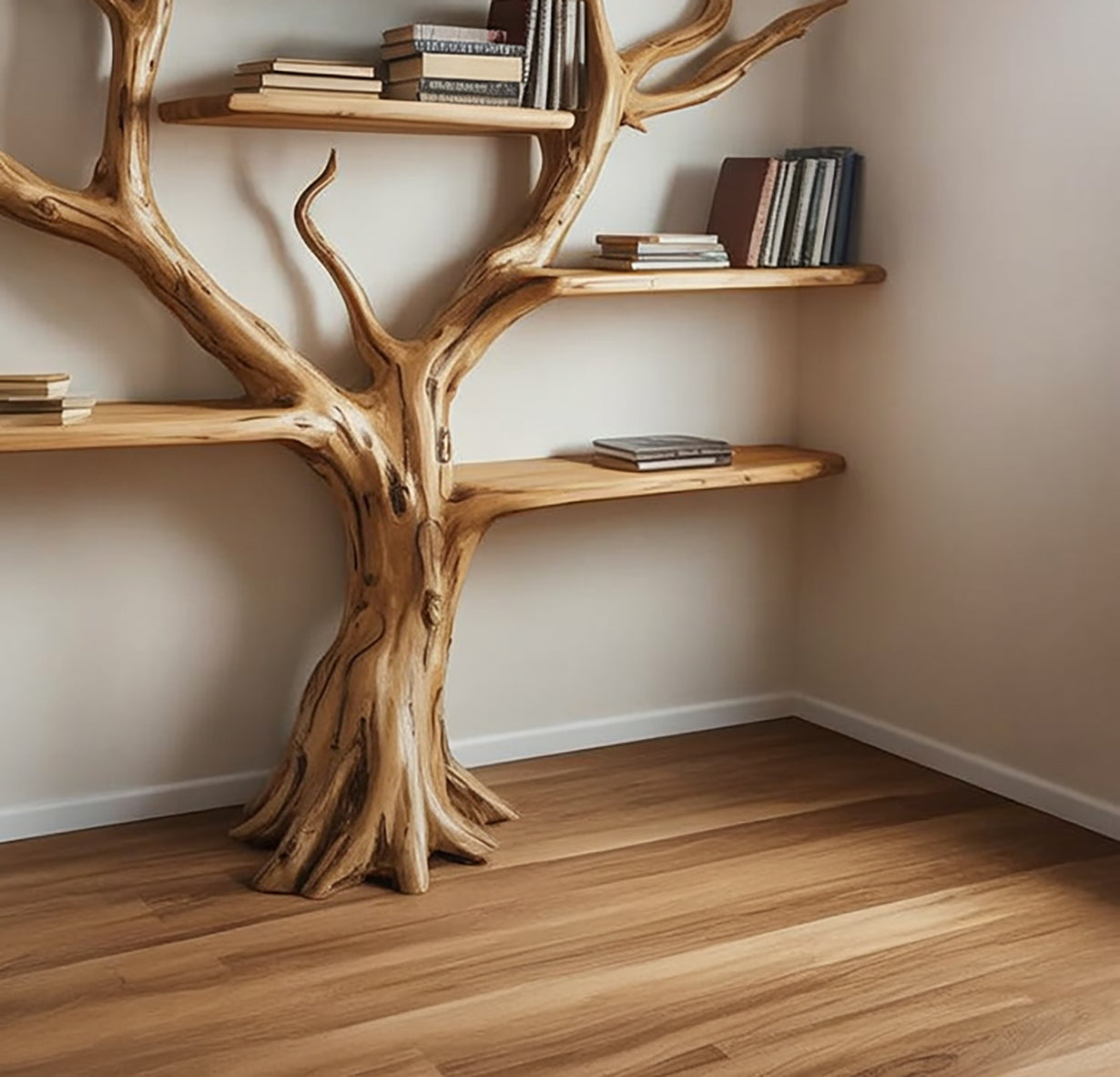 Handcrafted Tree Branch Bookshelf: Custom Wall - Mounted Floating Shelf - detail view 3