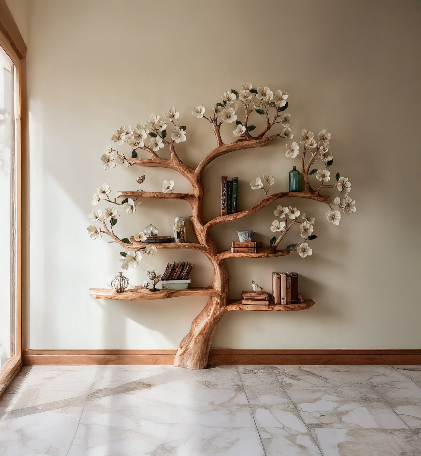 Rustic Wooden Tree Bookshelf - Handmade Bookcase for Home Decor & Book Lovers - detail view 3