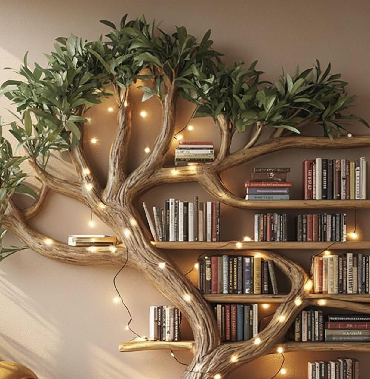 Tree Branch Bookshelf - Floating Live Edge Wooden Wall Shelf Décor - alternate view