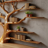 Tree Bookshelf - Rustic Wooden Book Tree Shelf - Wall - Mounted Natural Wood Décor