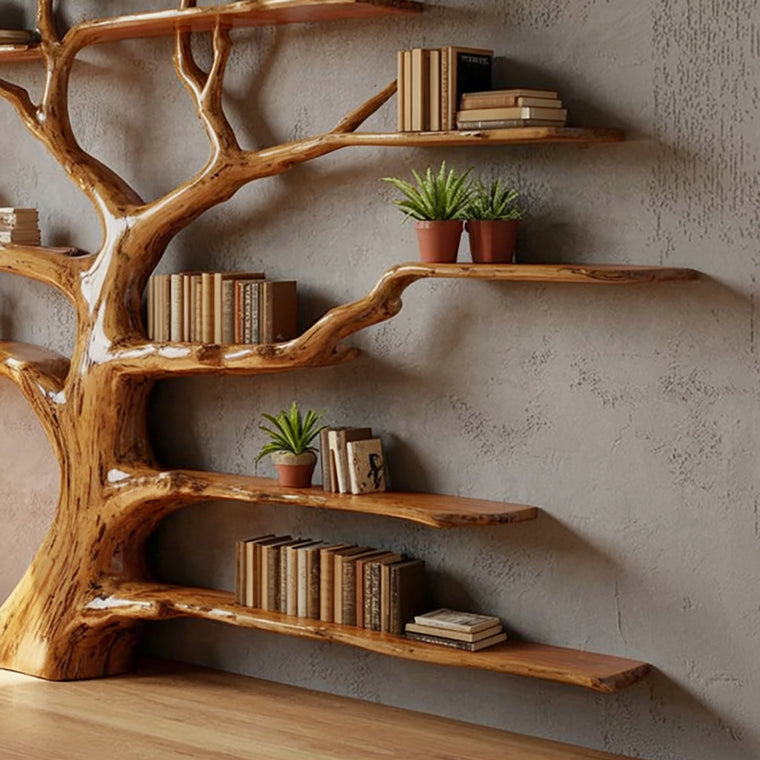 Tree Bookshelf - Rustic Wooden Book Tree Shelf - Wall - Mounted Natural Wood Décor - alternate view