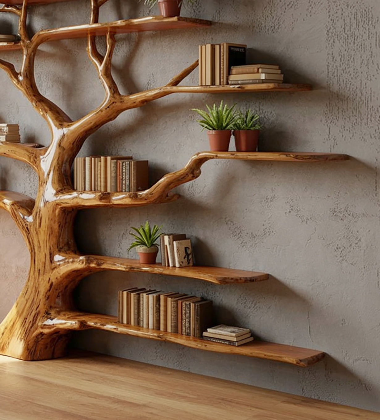 Tree Bookshelf - Rustic Wooden Book Tree Shelf - Wall - Mounted Natural Wood Décor - alternate view
