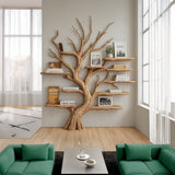 Rustic Tree Shaped Wooden Bookshelf with Branch Design for Living Room or Home Library