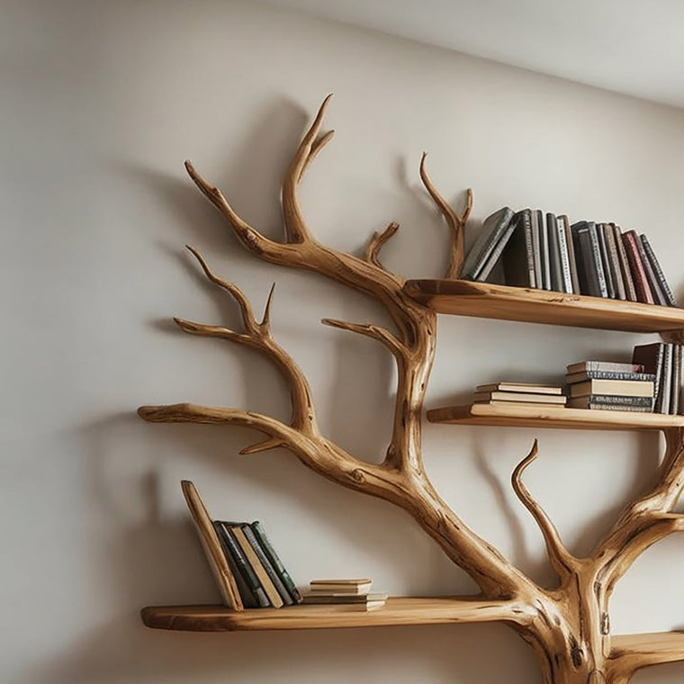 Handcrafted Tree Branch Bookshelf: Custom Wall - Mounted Floating Shelf - alternate view