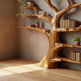 Tree Bookshelf - Rustic Wooden Book Tree Shelf - Wall - Mounted Natural Wood Décor