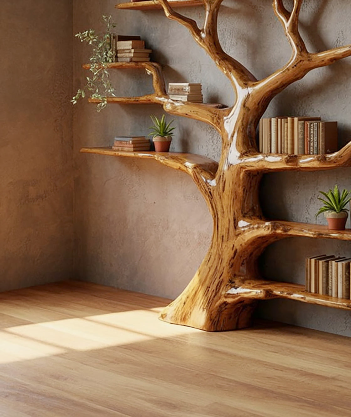 Tree Bookshelf - Rustic Wooden Book Tree Shelf - Wall - Mounted Natural Wood Décor - detail view 3