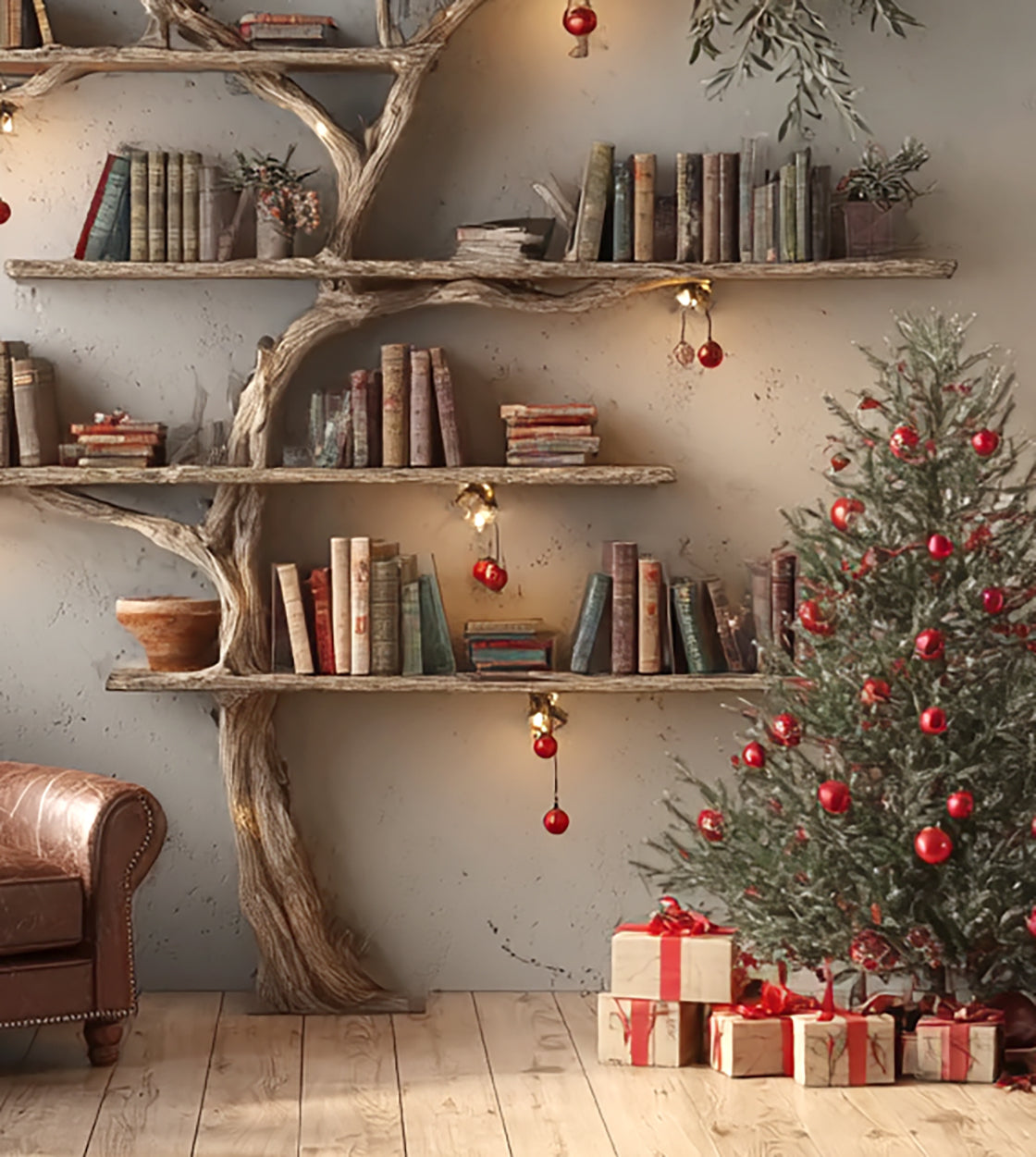 Tree Branch Bookshelf - Floating Wooden Wall Shelf Live Edge Design - alternate view