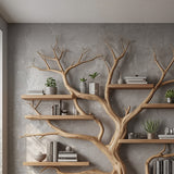 Handcrafted Tree Branch Bookshelf - Natural Wood Floating Shelves - Artistic Wall Decor