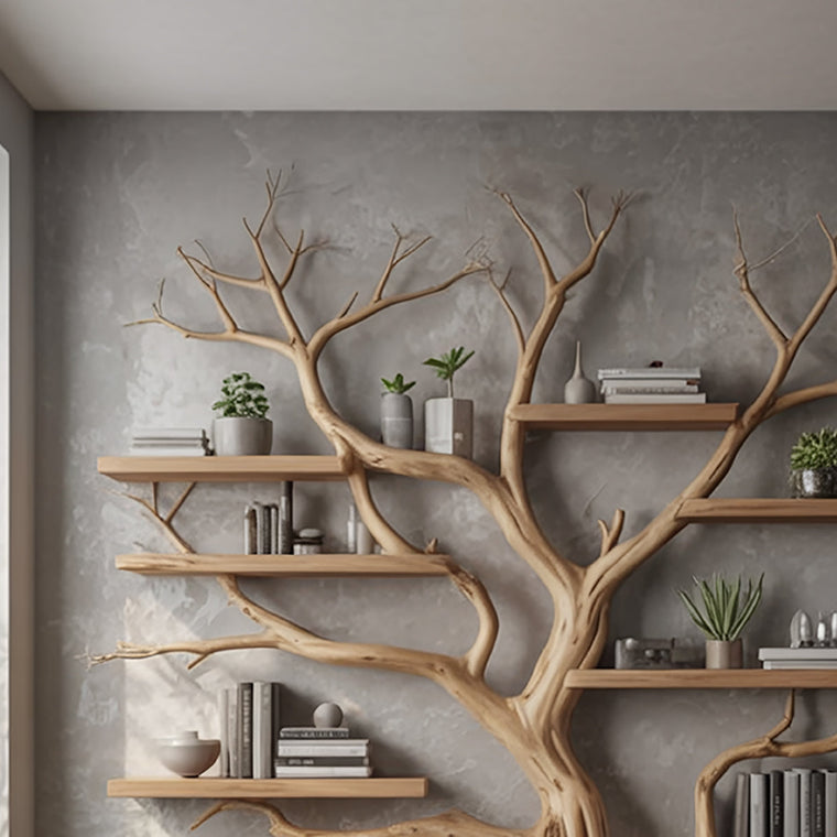 Handcrafted Tree Branch Bookshelf - Natural Wood Floating Shelves - Artistic Wall Decor - alternate view