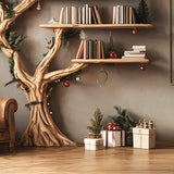 Rustic Tree Shaped Wooden Bookshelf with Branch Design for Living Room or Home Library