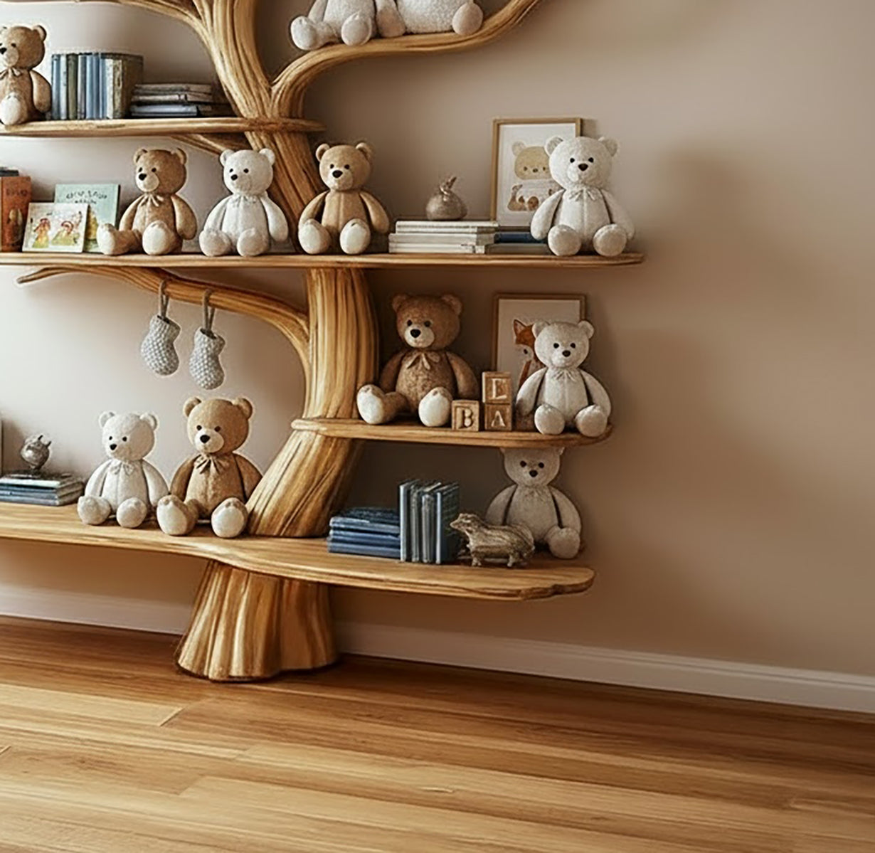 Handmade Natural Wood Tree Kids Bookshelf - detail view 3