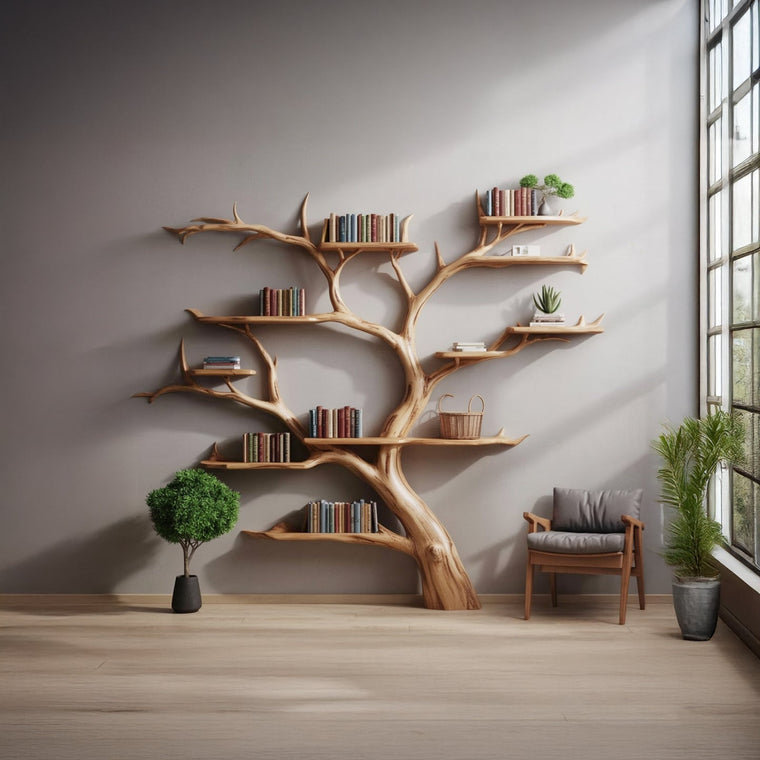 Handmade Tree Bookshelf - Wooden Tree Bookcase - Rustic Wall Shelf for Home Decor - alternate view