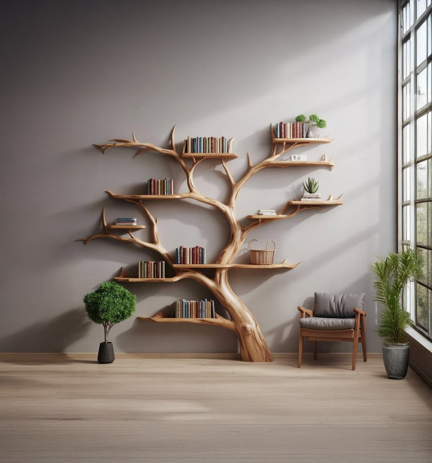 Handmade Tree Bookshelf - Wooden Tree Bookcase - Rustic Wall Shelf for Home Decor - alternate view