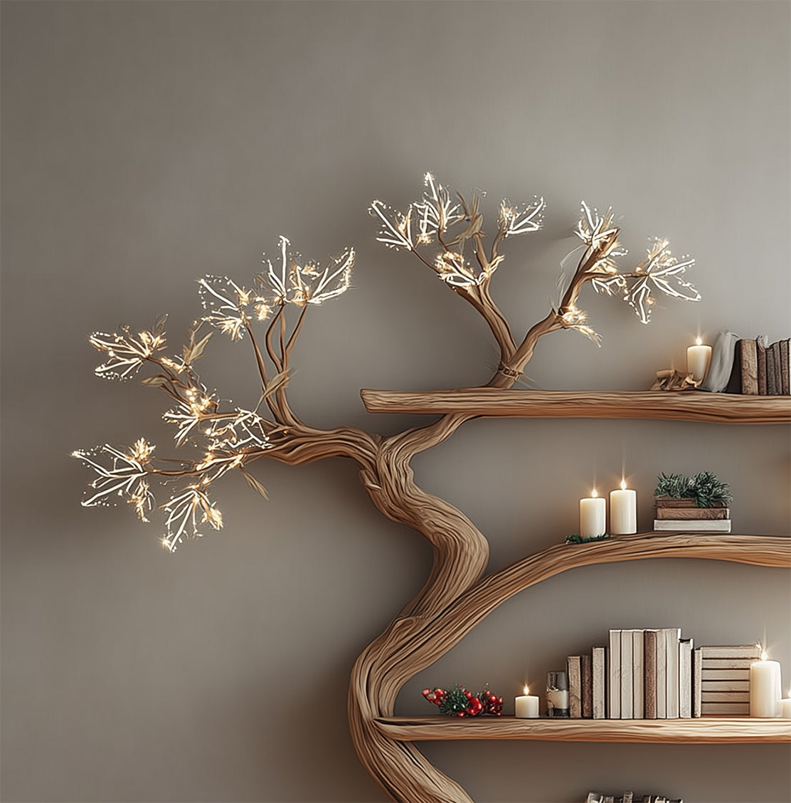 Handcrafted Tree Bookshelf - Rustic Wooden Wall - Mounted Bookcase for Home Decor - detail view 4