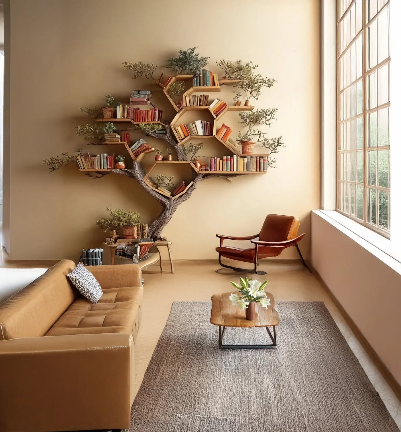 Solid Driftwood Wall Bookshelf Tree Branch Bookshelf Rustic Wooden Decor - detail view 3