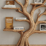 Rustic Tree Shaped Wooden Bookshelf with Branch Design for Living Room or Home Library