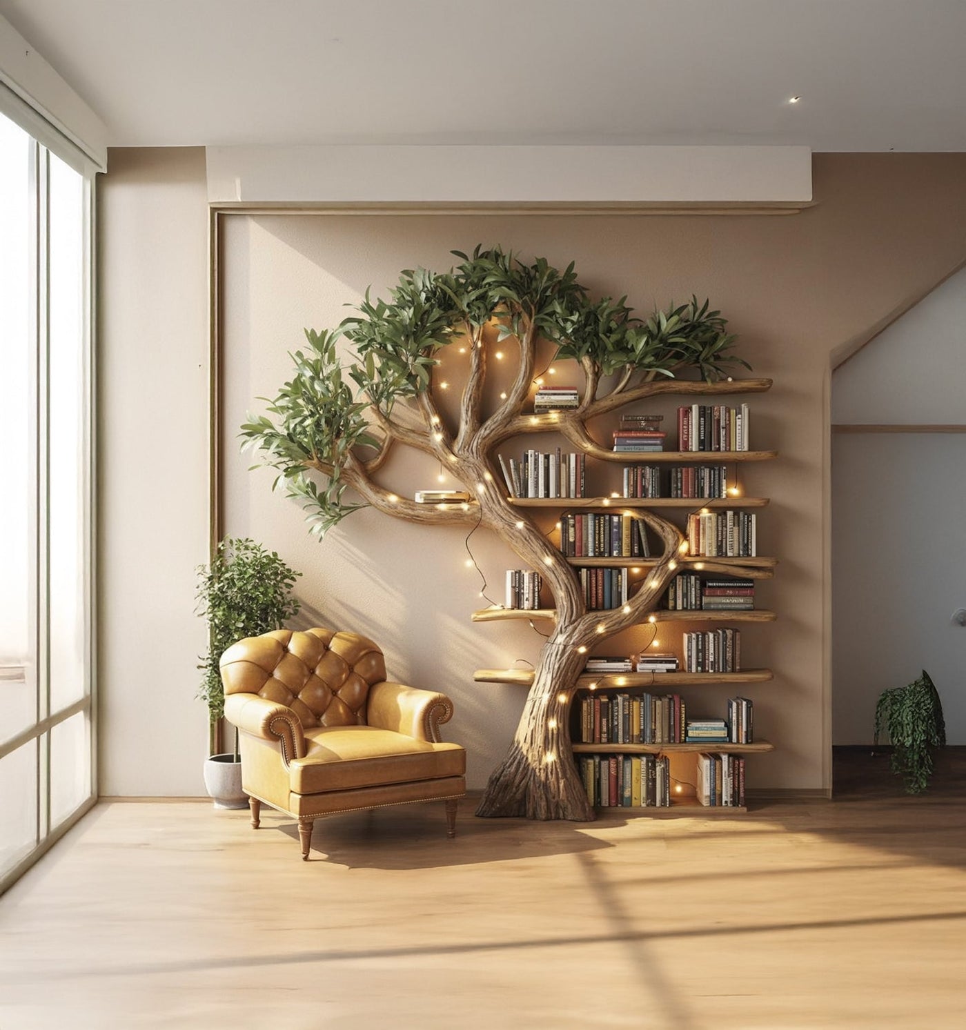Tree Branch Bookshelf - Floating Live Edge Wooden Wall Shelf Décor - detail view 3