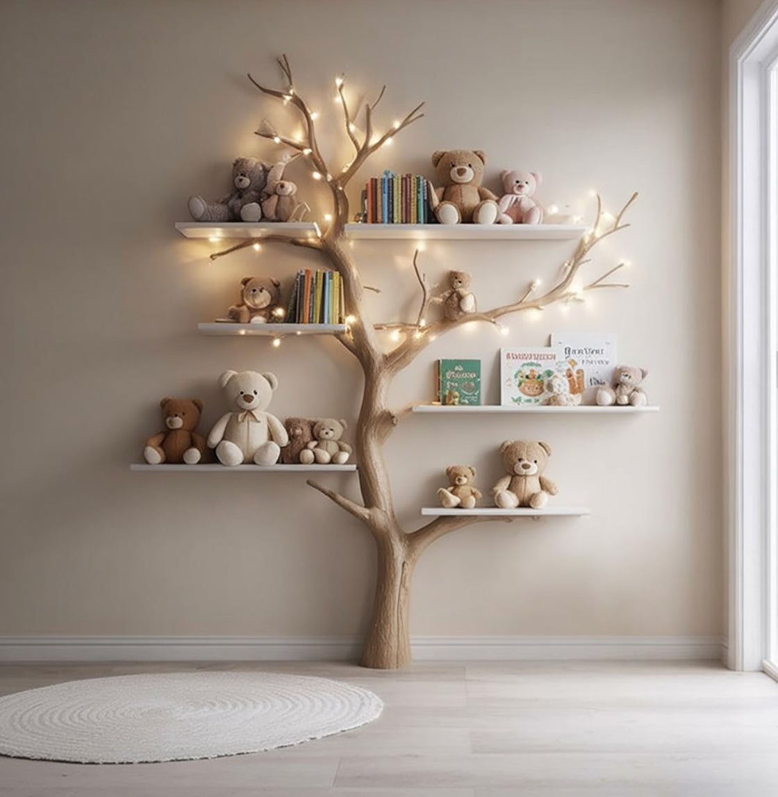 Tree Kids Bookshelf - Handmade Natural Wood Shelf for Baby Room Decor