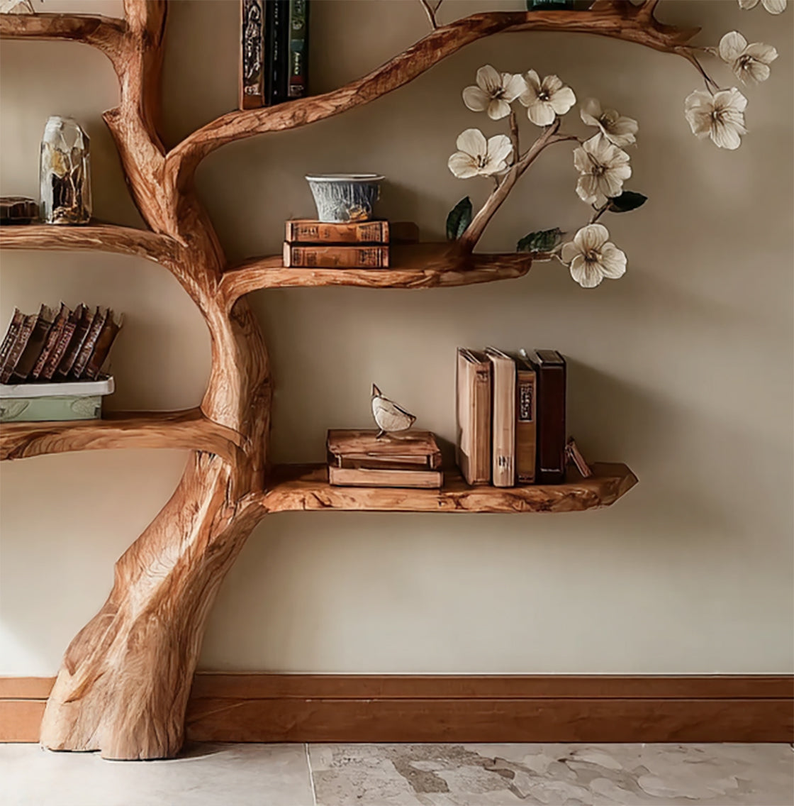 Rustic Wooden Tree Bookshelf - Handmade Bookcase for Home Decor & Book Lovers - detail view 4