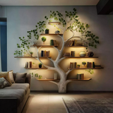 Handmade Wooden Tree Bookshelf - Natural Wood Wall Bookcase