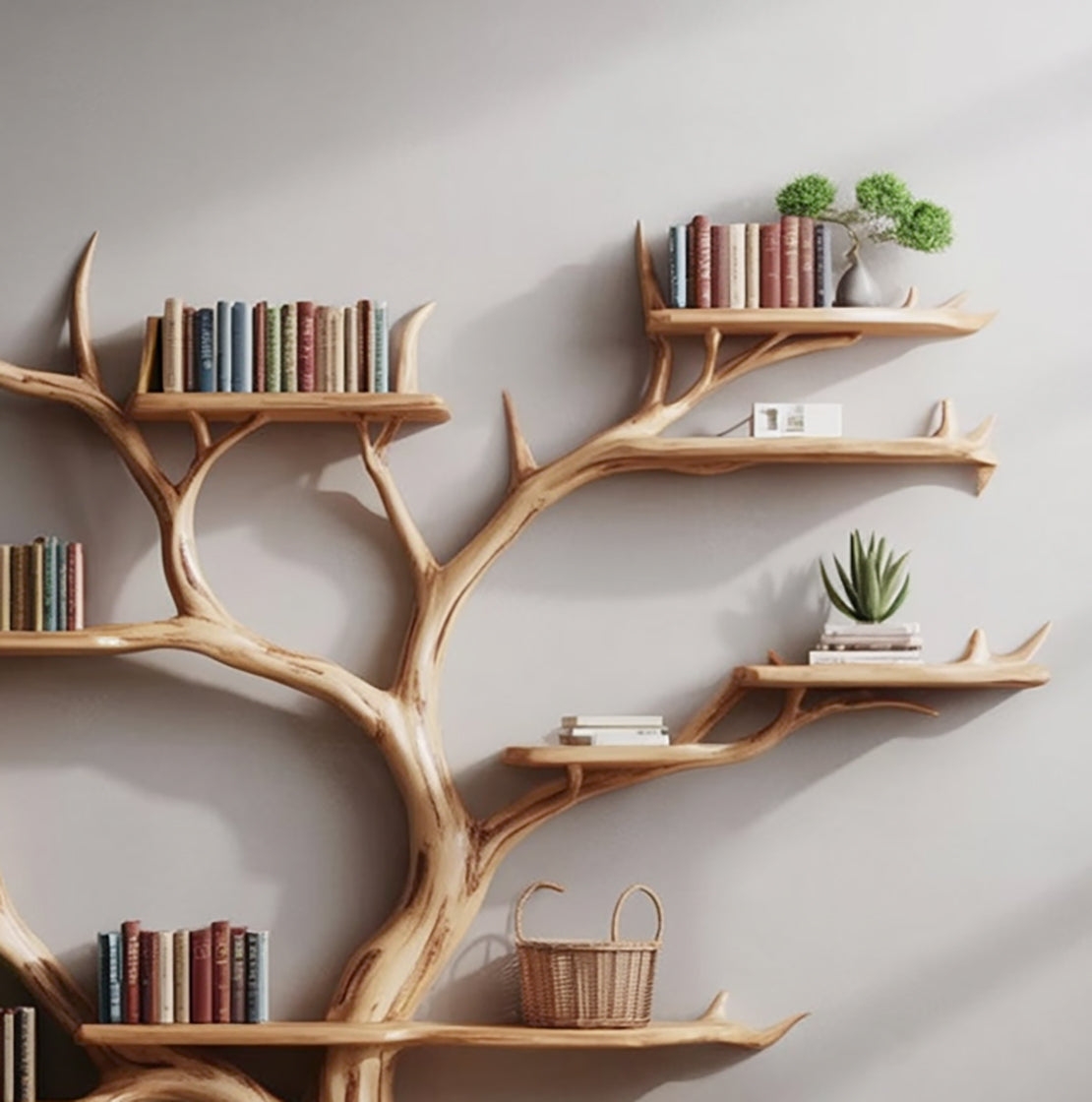 Handmade Tree Bookshelf - Wooden Tree Bookcase - Rustic Wall Shelf for Home Decor - detail view 3
